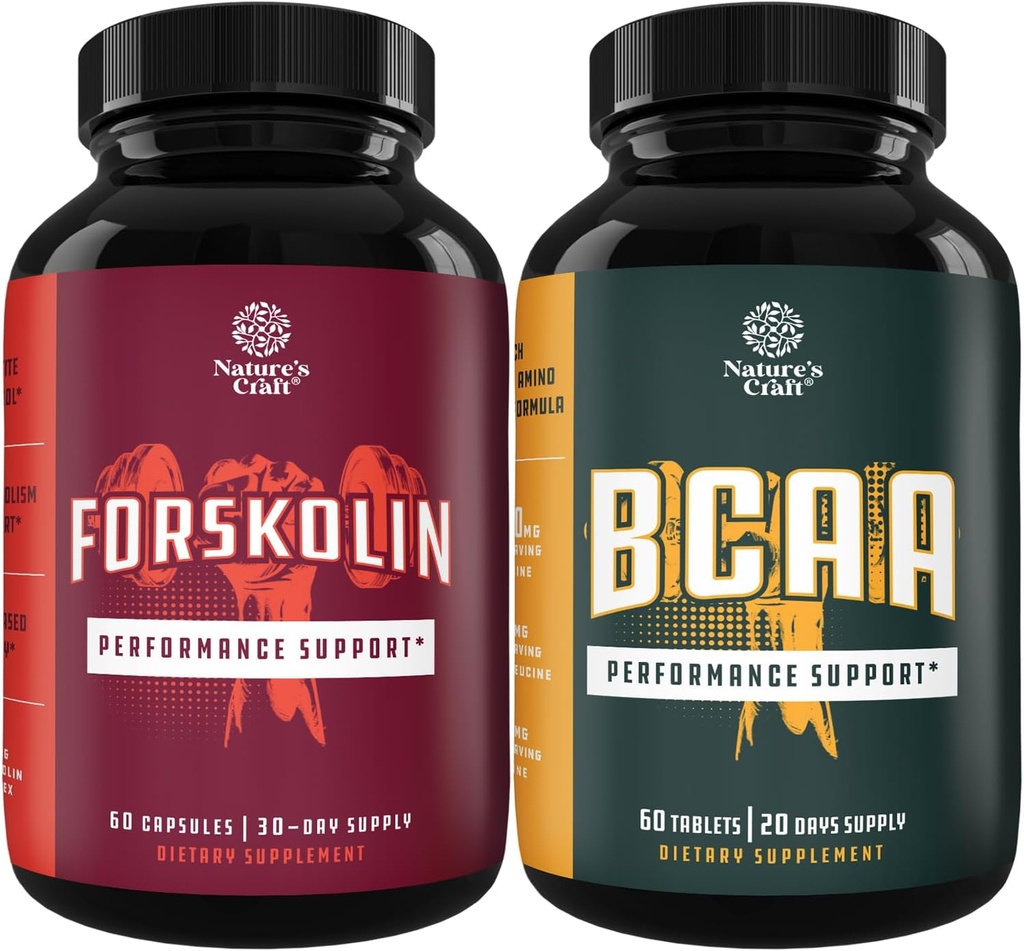 Bundle of Natural Pre Workout Forskolin Supplemento e Branch catena Aminoacidi Supplemento - Energia naturale Booster e supplemento allenamento - Vegan BCAA capsule post allenamento muscolare Recupero
