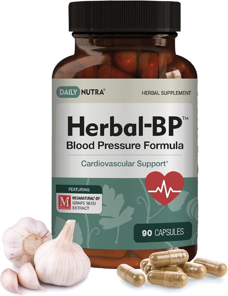 Herbal-BP Natural Blood Pressure Supplement - Supporta la salute circolatoria | Con l'estratto di semi d'uva, l'aglio, il biancospino, la foglia d'oliva & Ashwagandha per il supporto a lungo termine (3-Pack)