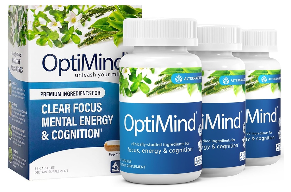 Optimind Bacopa Monnieri Brain Supplemento per memoria e messa a fuoco, Nootropics con Phosphatidylserine, Huperzine A, Non OGM, Ingredienti clinicamente studiati, 96 Capsule
