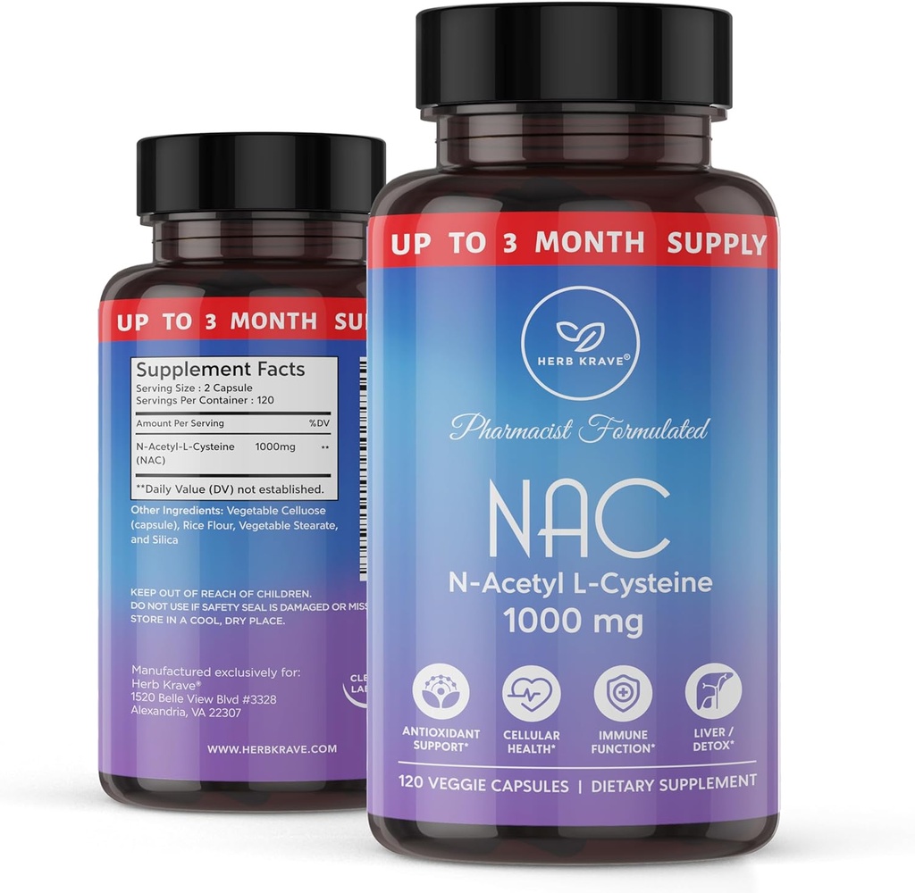 N-Acetyl Cysteine 1000 mg, Aminoacido, Antiossidante naturale, Supporto per fegato, polmone, sistema immunitario, fertilità | 120 N-Acetyl-L-Cysteine Capsule