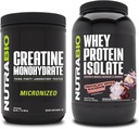 NutraBio Creatina monoidrato, non aromatizzato, 500g e isolato di proteine del siero di siero, cioccolato Dipped Macaroon, supplemento Bundle - energia muscolare, crescita muscolare magra, recupero e resistenza