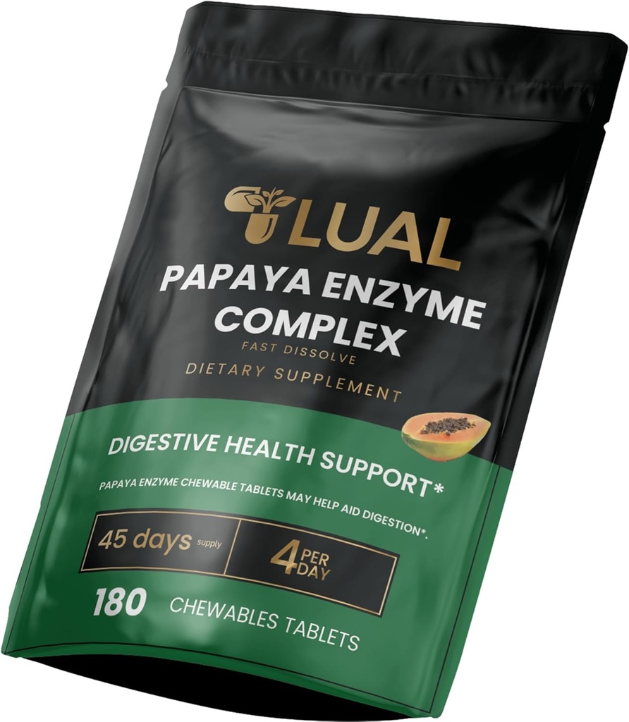 LUAL Papaya Enzyme Complex – Chewable Tablets with Papain, Bromelain & Digestive Enzymes – Supporta la digestione & Nutrient Absorption – Natural Papaya Flavor – 180 Count