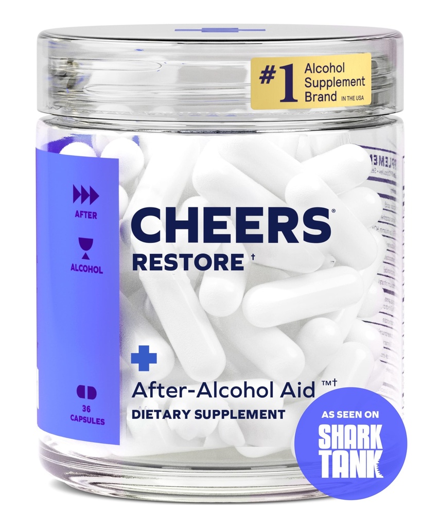 Cheers Restore | Supplemento con DHM + L-Cysteine | Feel Better After Drinking & Support Your Liver | 12 Doses | Dihydromyricetin, Cysteine, Prickly Pear, B-Vitamins, Ginger
