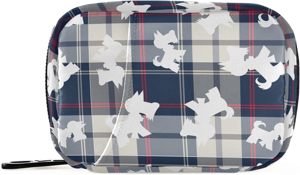 Plaid Scottish Dog Pill Box 7 giorno Pill Case Travel Pill Organizer Bag con Zipper Portable Weekly Case Dimensioni compatte per il supporto supplemento di vitamina
