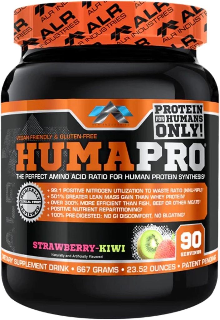 Humapro | Aminoacidi Protein Matrix per gli esseri umani | 99% Utilizzo per il muscolo magra | Vegan, Gluten Free | 667g / 90 Servings (Strawberry Kiwi)