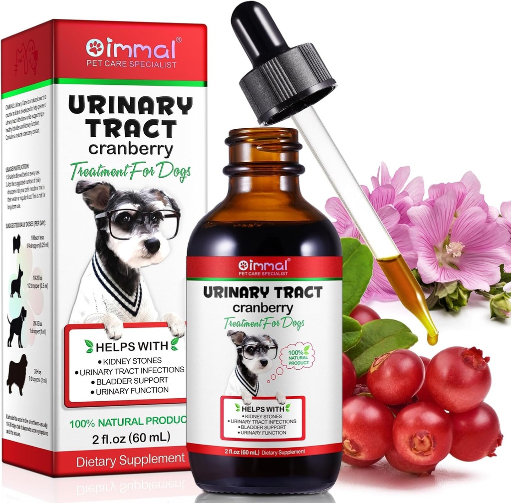 Trattamento del cane UTI - Tratto urinario trattamenti di infezione, supplemento di supporto del rene + della scala, estratto di mirtillo naturale per cani, supporta la salute urinaria e digestiva (2 Fl Oz)
