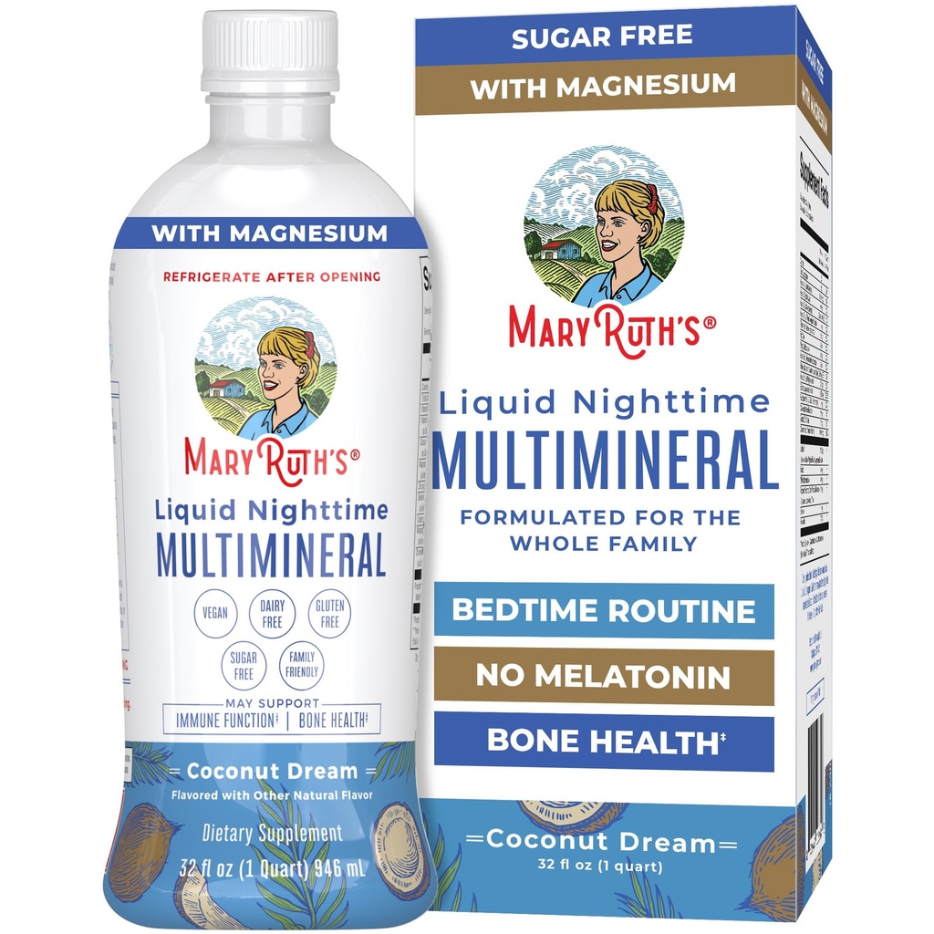 MaryRuth Organics Liquid Nighttime Multimineral | No Melatonin | Bedtime Routine | Magnesium Citrate | Calcium | Zinc | Vitamina D3| Disponibile in 4 Sapori - Vegan | Sugar Free | Gluten Free | 32 Oz