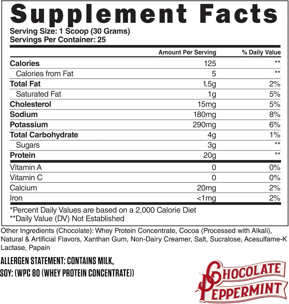 Integratori d'acciaio Whey-Pro | Polvere di proteine del siero puro al 100% per gli uomini e le donne | Peppermint del cioccolato | Muscle Gain & Lean Muscle Recovery | Gluten Free | 1.65 lbs | BCAA 5g | Non-GMO | 25 Servings