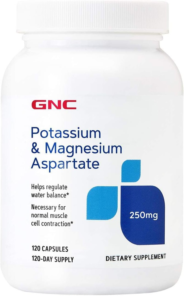 GNC Potassio e Magnesio Aspartato 250mg supplemento, aiuta a regolare l'equilibrio idrico, 120 Serve
