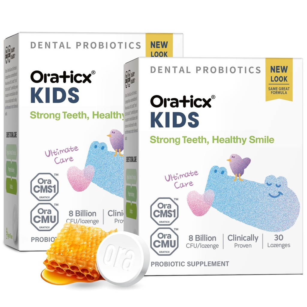 OraTicx Kids Probiotici dentali per Anti-Cavity + Teeth e Gums sani, 8 miliardi di CFU Probiotici per la salute orale, Yogurt Flavor 2-Pack