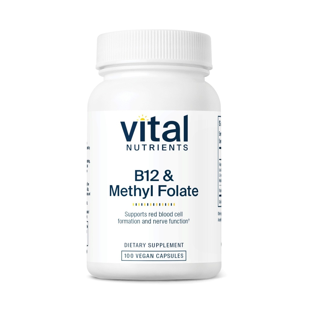 Vitamina B12 & Methyl Folate | Vegan Methylated Folate & B12 Supplemento | 5-MTHF Plus B12 Supports Nervous System & Metabolism* | Gluten, Dairy, Soy Free | 100 Capsule