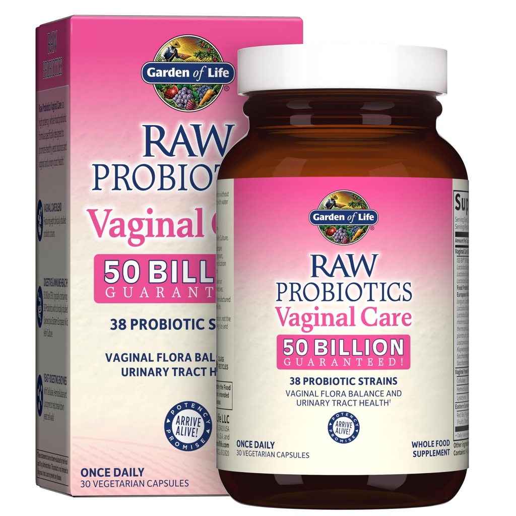 Garden of Life Raw Probiotics Vaginal Care - 50 miliardi di CFU - 38 Strains Probiotici - Supporta Vaginal & Urinary Tract Health* - 30 capsule vegetariane