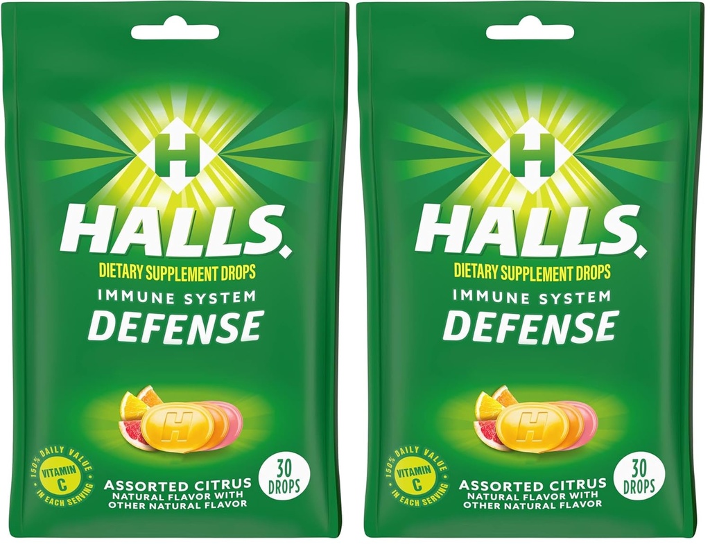 Halls Cough Drops, Citrus assortiti, 30-ct (Pack of 2)