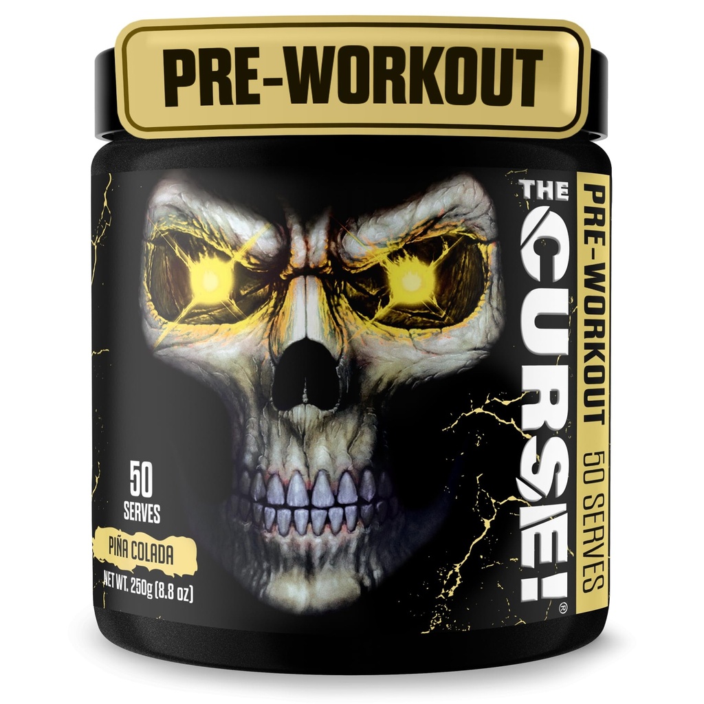 JNX SPORTS The Curse! Polvere pre allenamento per uomini e donne, caffeina, Beta-Alanina, Creatina, L-Citrullina, 50 selezioni, Pina Colada Flavor – Aumentare l'energia, la resistenza e la messa a fuoco