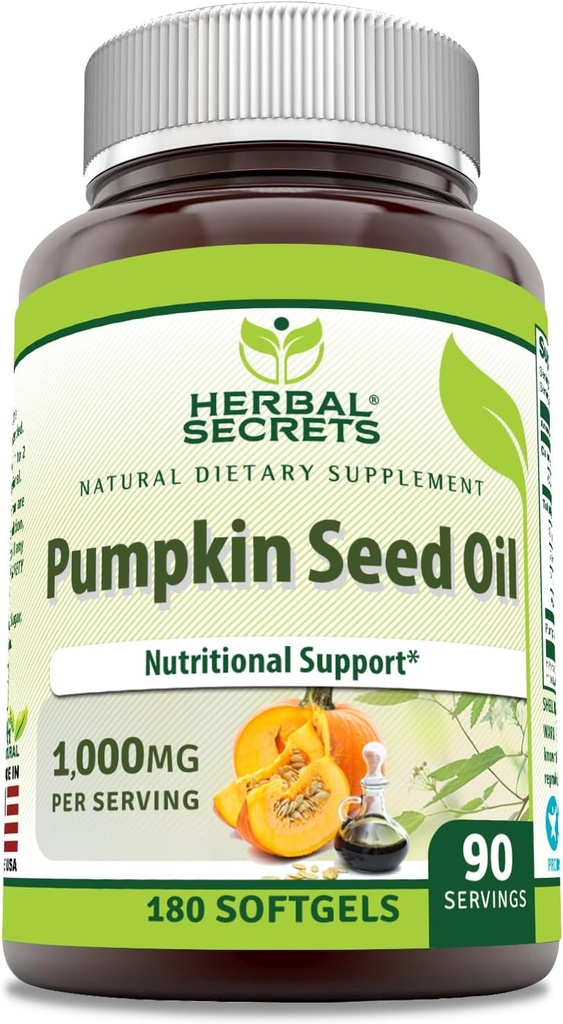 Herbal Secrets Pumpkin Seed Oil 1000 Mg Supplemento | 180 Softgels | Non-GMO | Gluten Free | Made in USA