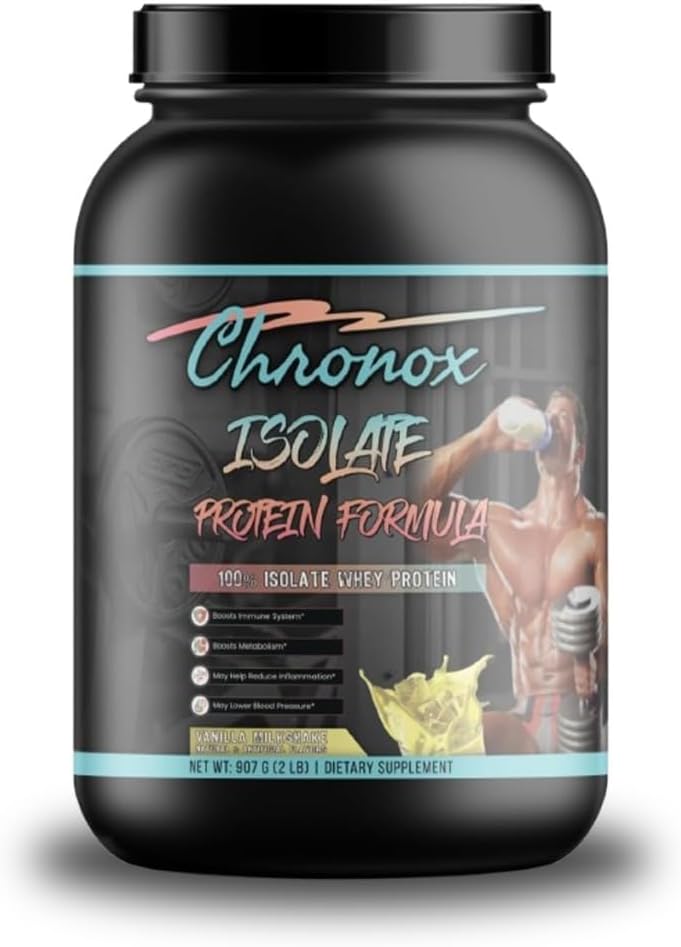 Polvere di proteine del siero di Chronox 100% - Polvere proteica per guadagno muscolare - polvere di siero isolata - Vaniglia per pre e post - Costruttore di muscolo di allenamento - (2 LB)