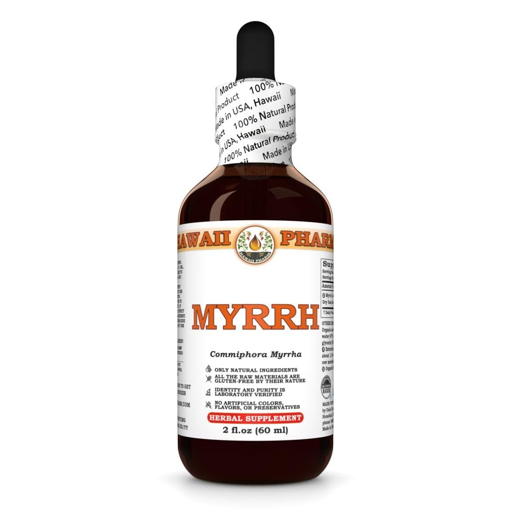 Estratto di liquido di mirra, Mirra organica (Commiphora myrrha) Integratore di erbe di tintura, Hawaii Pharm, Made in USA, 2 fl.oz