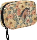 Fustylead Vintage Disegno a mano Marrone Cavallo e Fiore Pillola Organizzatore per Purse, Weekly Portable Pill Box con Zipper a Storage Vitamins Fish Oils Farmaci Supplementi