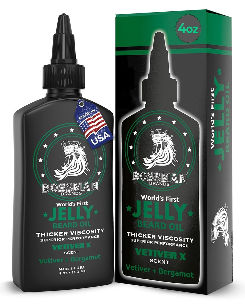 Bossman Jelly Beard olio per gli uomini (4 oz, Vetiver X Scent) – Ammorbidisce, idrata e condizioni con ingredienti naturali