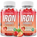 Gummie di ferro per le donne, uomini e bambini, supplemento di ferro senza zucchero con calcio, zinco, follia & vitamina B12, C, B6 - per la costruzione del sangue & supporto energetico, anemia, fragola, 120 conte