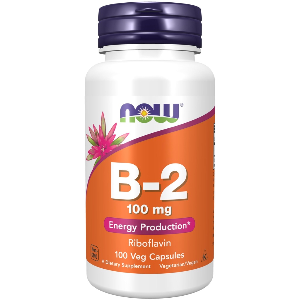 NOW Integratori alimentari, Vitamina B-2 (Riboflavin) 100 mg, Produzione di energia*, 100 capsule di veg