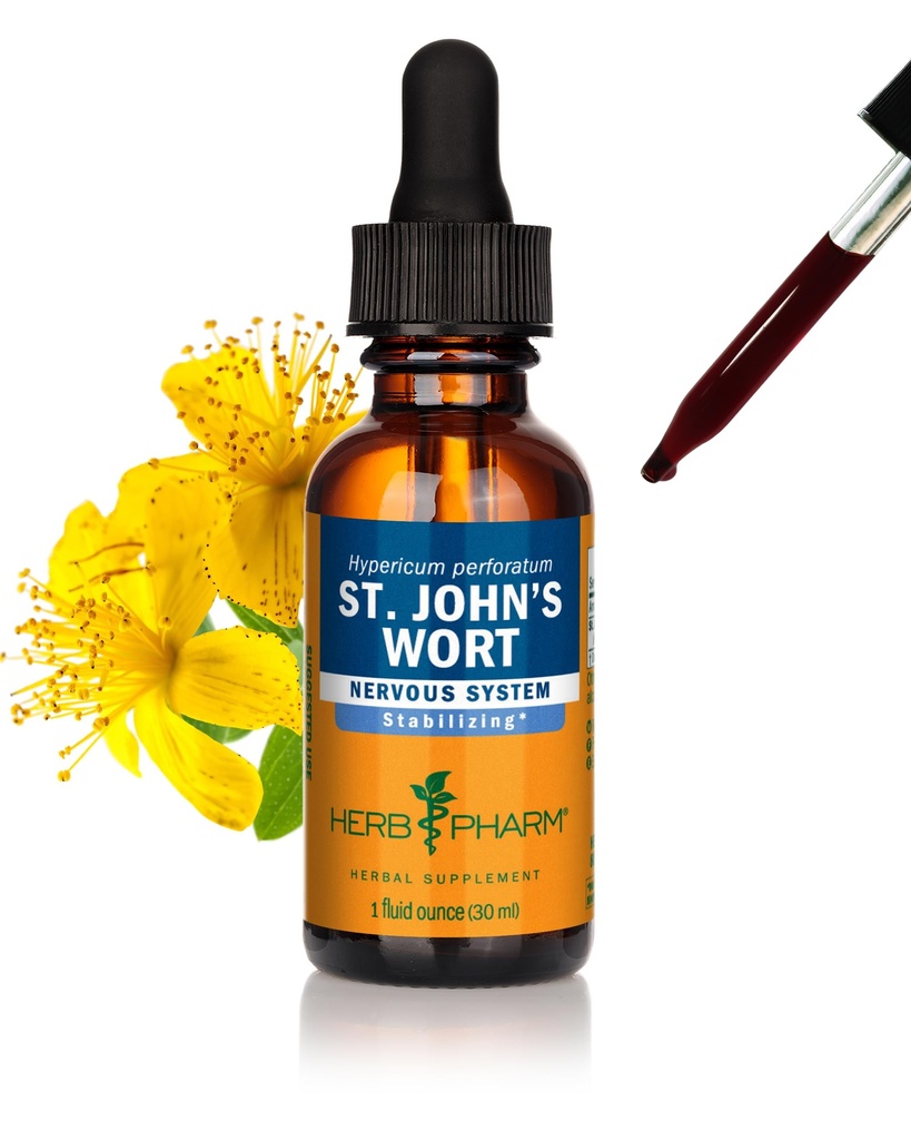Herb Pharm St. John's Wort Liquid Extract for Positive Mood and Emotional Balance, Cane Alcohol, 1 oncia
