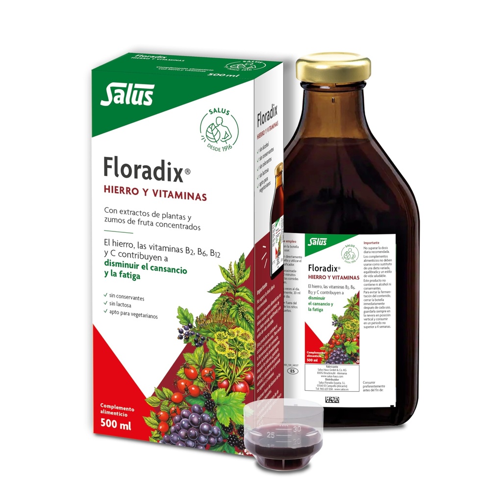 Flora, Ferro Floradix + Erbe, Integratore di Ferro Liquido Naturale, 17 fl Ounce (500 ML)