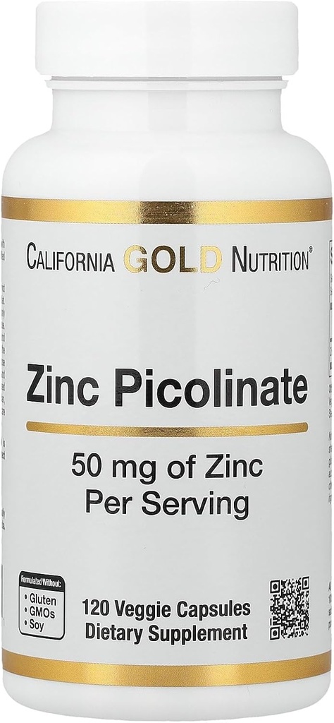 Zinco Picolinato, Biodisponibile Forma di Zinco, Supporta Salute Immune, 50 mg, 120 capsule vegetali