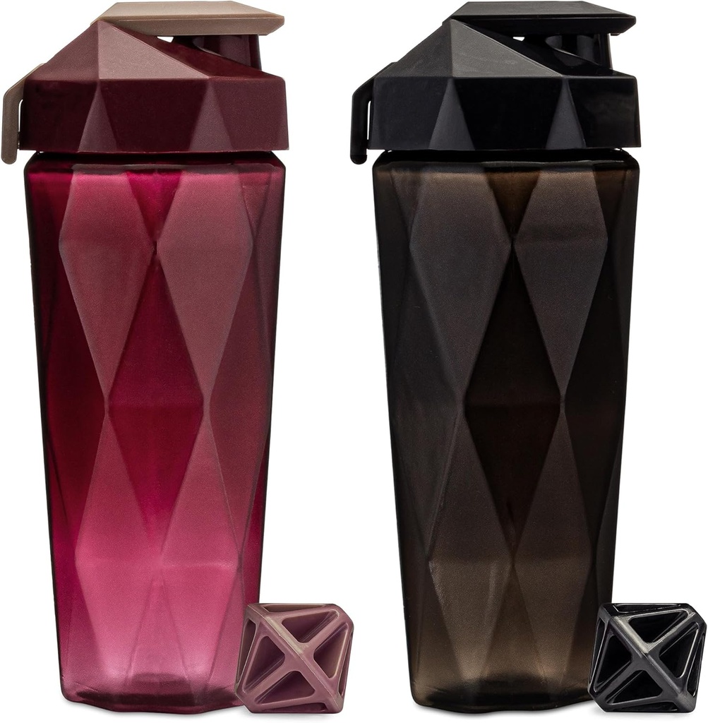 Classic 28 oz Blender Shaker Bottiglia | Protein Shaker Bottiglia con Diamond Agitator | Shaker Cup con maniglia di trasporto e lavastoviglie Sicuro | 2-Pack Black & Maroon