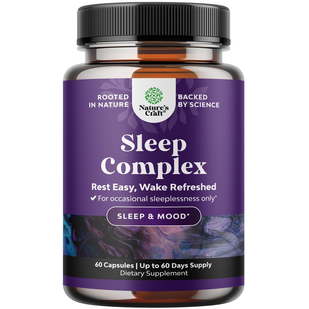Natures Craft Natural Refreshing Sleep Formula - Supporta il riposo sano - Supplemento non tossico - Magnesio L-teanina GABA - Ingredienti di erbe puri