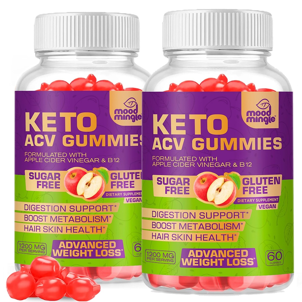 Keto ACV Gummies Gluten & Sugar-Free Apple Cider Gummies per la perdita di peso avanzata - Rapid Fat Burner Diet Supplemento per gli uomini - 60 Gummies (1000MG) (2-Pack)