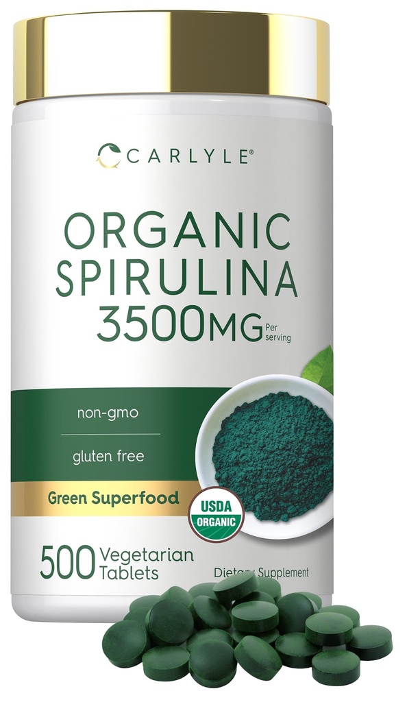 Carlyle Organic Spirulina Tablets 3500mg | 500 Count | Non OGM & Gluten Supplemento gratuito