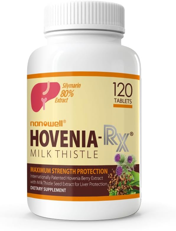 NANOWELL Hovenia-RX Milk Thistle - Integratore di supporto per fegato con 80% Silymarin Milk Thistle Seed Extract - 120 compresse, 30 giorni di alimentazione