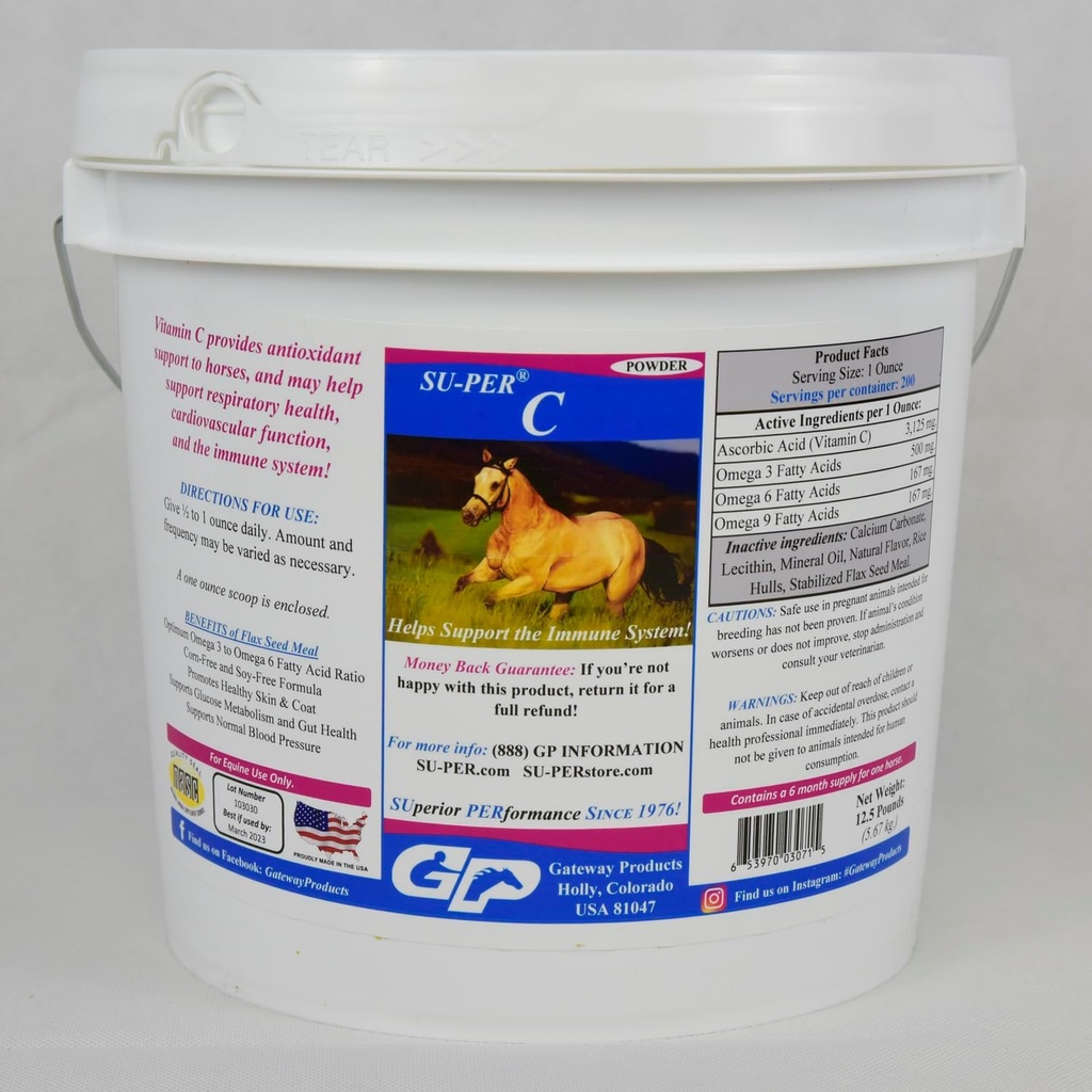 SU-PER C Vitamina C per cavalli - Equine Antiossidante & Integratore di supporto immunitario - Integratore di vitamine e minerali di cavalli - 12.5 Pounds