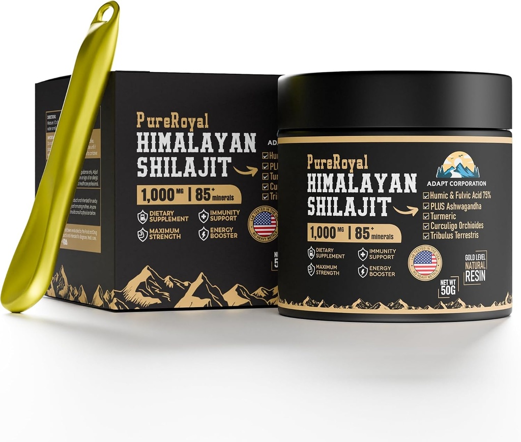 Himalayan Shilajit Resina – Alta potenza, 1100 MG Himalayan Extract, 75%+ Acido Fulvico, Energy, Wellness & Immunity Support, 85+ Trace Minerals, Lab Tested, 50g Jar, 46 Servings