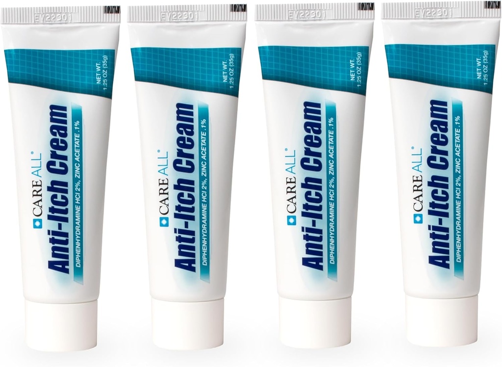 Cura Tutto Anti-Itch Cream 1.25oz (4 Pack) Blocco di istamina, Difenidramina HCI 2% Topical Analgesic & Zinc Acetate 0.1% Protettore della pelle per il dolore temporaneo e il sollievo di Itch dagli Itches esterni comuni