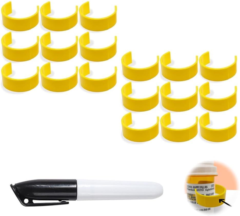 Clips for Pill Bottiglie, Clip di etichette della bottiglia di medicina per l'identificazione facile del farmaco - Confezione con marcatore, etichette (18pcs)