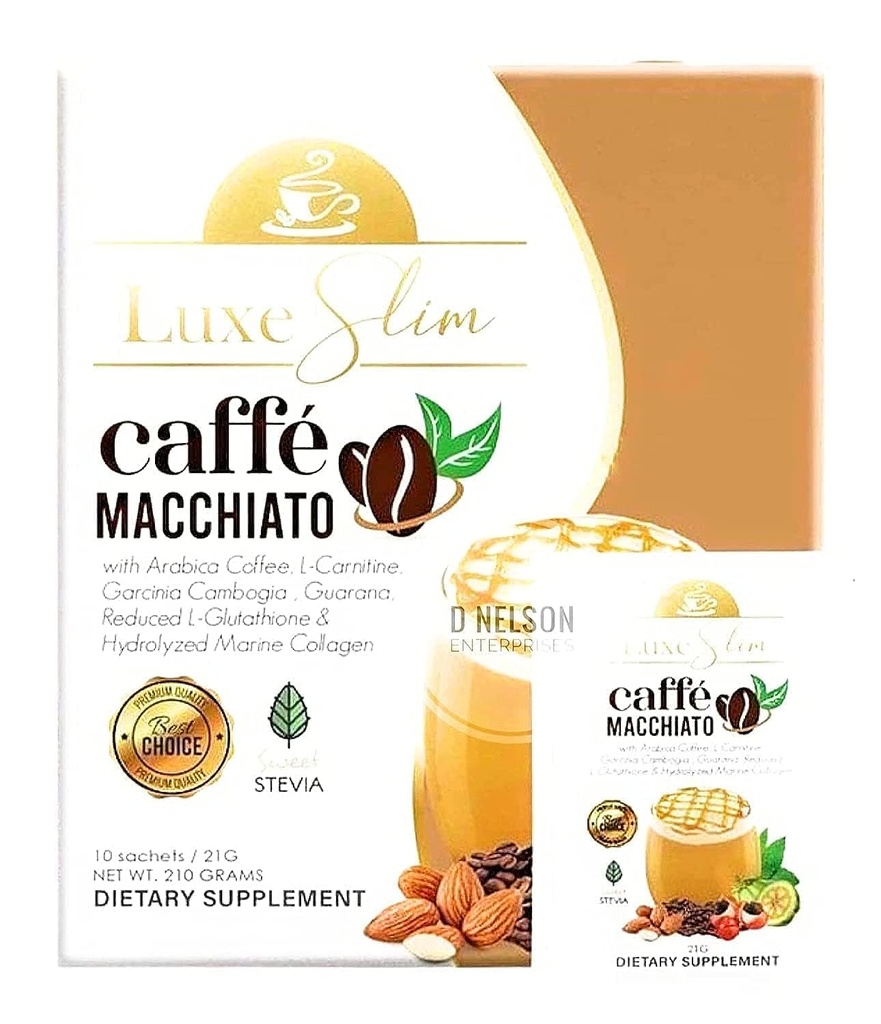 Luxe Slim Cafe Macchiato con Collage idrolizzato & Glutathione, 21g x 10 Sachets, 0.74 Ounce (Pack of 10)