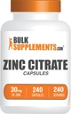 BulkSupplements.com capsule di citrato di zinco - integratori di zinco, senza glutine - 30 mg per porzione, 1 capsula per porzione, 240 conte (pacchetto di 1)