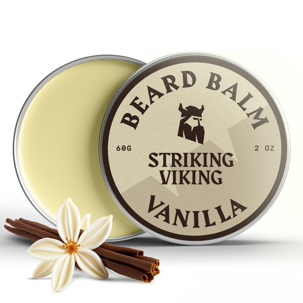 Balm Cuscinetto Vichingo Striking per Uomini - Lasciare in Condizionatore di Cuscinetto - Balm di stiratura Realizzato con Butter Cuscinetto Naturalmente Derived, Olio di Argan & Jojoba (2 Ounce (Pack di 1), Vanilla)