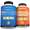 Nutrivein Premium Berberina & Liposomal Vitamina C Supplemento: capsule di vitamina C ad alto assorbimento e supplemento di berbina Bundle per l'immunità, il metabolismo e benessere bilanciato