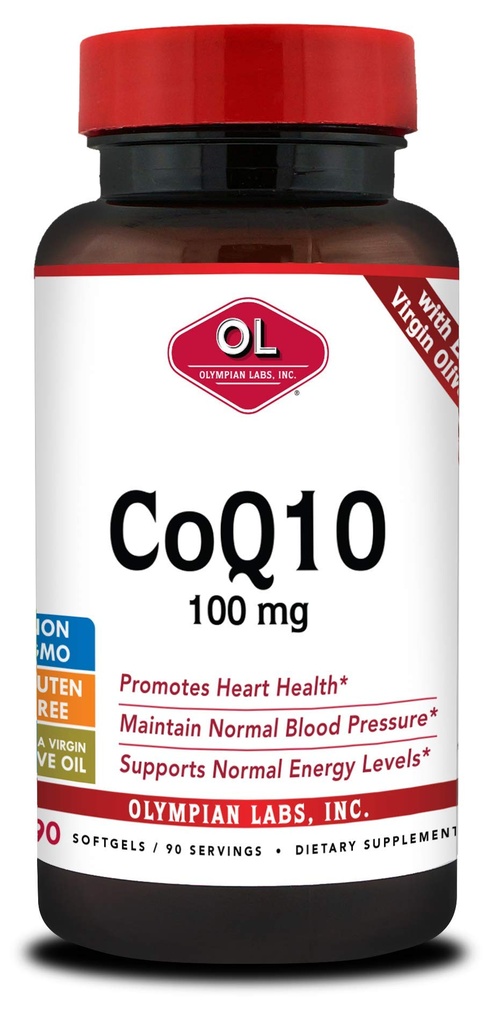Olympian Labs Coenzyme Q10 100mg Softgels formulato con Olio Extra Vergine di Oliva, Supporto per la salute del cuore, Protezione delle cellule da radicali liberi