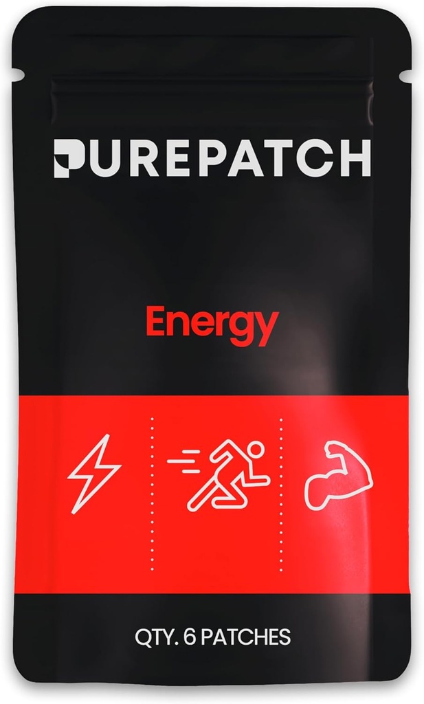 Pure Patch Energy Patch – Patch Topical Vegan a base vegetale – Caffeina – CoQ10 – Aminoacidi – Elettroliti – Non ingeribili – Water-Resistant – Gentle on Skin – Gluten Free – Made in USA – 6 Patches