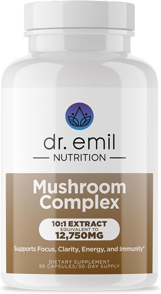 DR. EMIL NUTRITION 10 Mushroom Supplemento per Clarity Mentale, Focus & Immune Support - Functional Mushroom Nootropic Supplement con Lions Mane Extract, Cordyceps, Turkey Tail & More