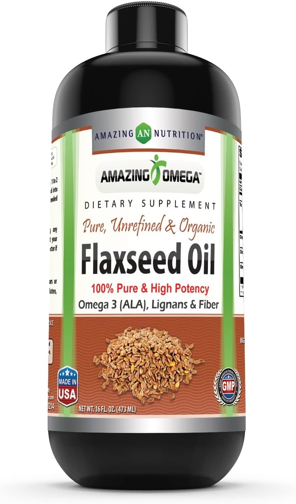 Incredibile Omega Flaxseed Oil Supplement | Omega 3, Lignans & Fiber | 16 Oz | Non-GMO | Gluten Free | Made in USA