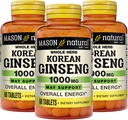 MASON NATURAL Korean Ginseng 1.000 mg, Supporta energia, Endurance & Vitality, 60 compresse, Confezione da 3