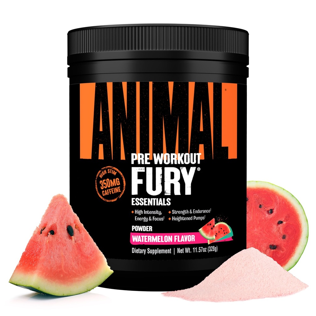 Animal Fury Pre Workout Powder - Watermelon, 350 mg di caffeina, aminoacidi BCAA, 2g Beta Alanine, Citrulline & tirosina, energia, messa a fuoco, resistenza, resistenza, preallenamento per uomini e donne, 20 Servings