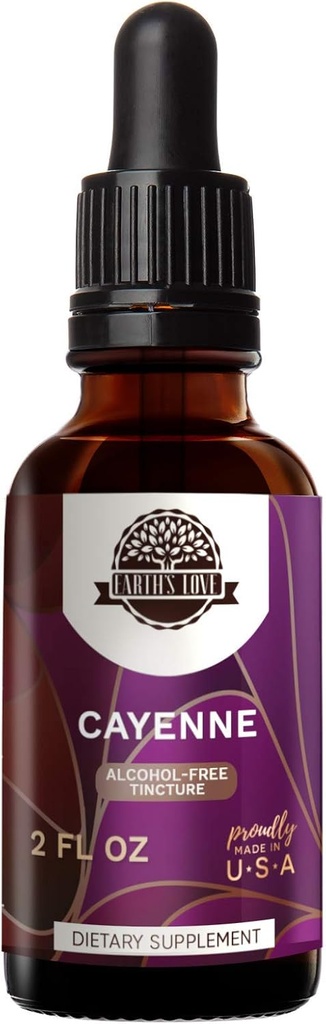 Amore della terra - Cayenne Alcohol-Free Estratto di erbe Tintura, Super-Concentrata Cayenne (Capsicum annuum) Pepe secca (2 Fl Oz)