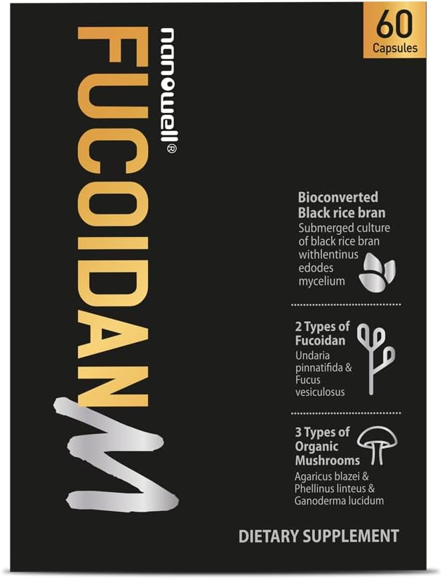 NANOWELL Fucoidan M - Brown Seaweed Immunity Supplemento per Gut Health & Immune Support with Mushroom Complex - 60 capsule